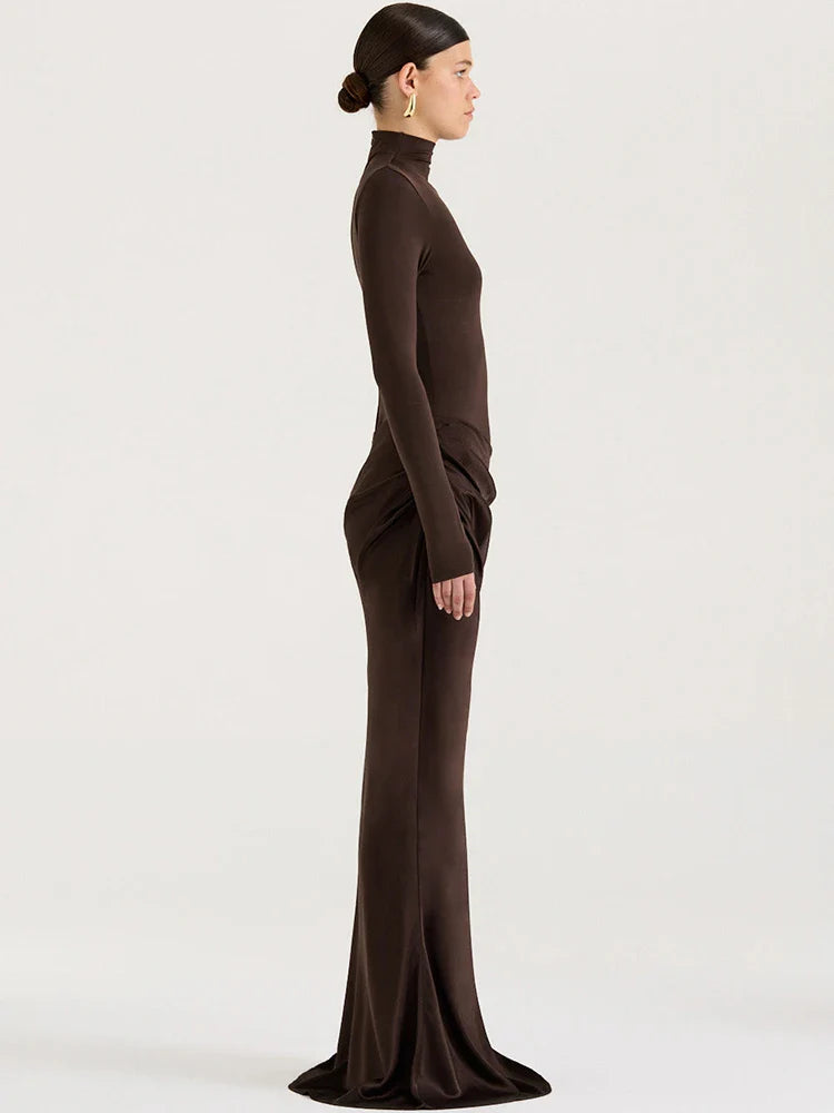 Turtleneck Ruched Maxi Dress | Sleek Fall Evening Look