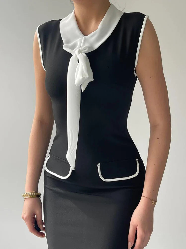 Patchwork Tie Detail Mini Bodycon Dress