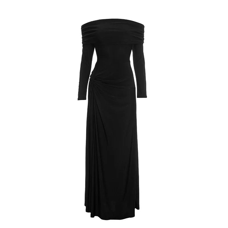 Black Off-Shoulder High Slit Maxi Dress