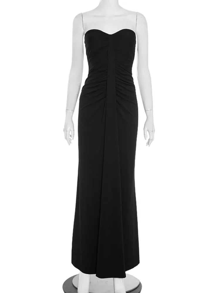 Strapless Off-Shoulder Ruched Maxi Dress