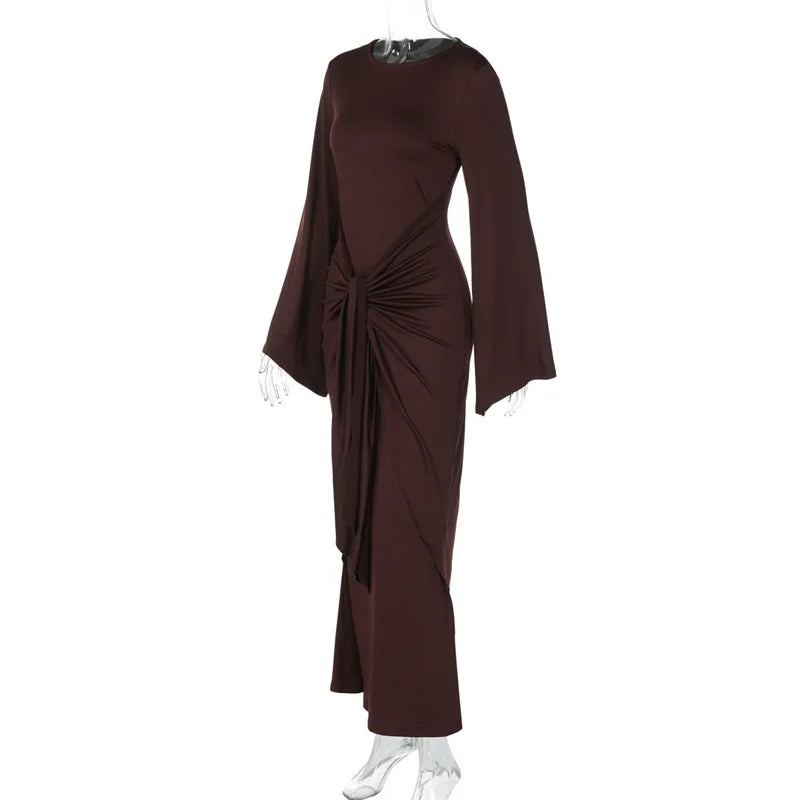 Ruched Long-Sleeve Maxi Dress