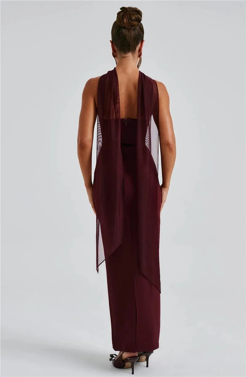 Scarf Collar Strapless Maxi Dress - Backless Bodycon Club & Party