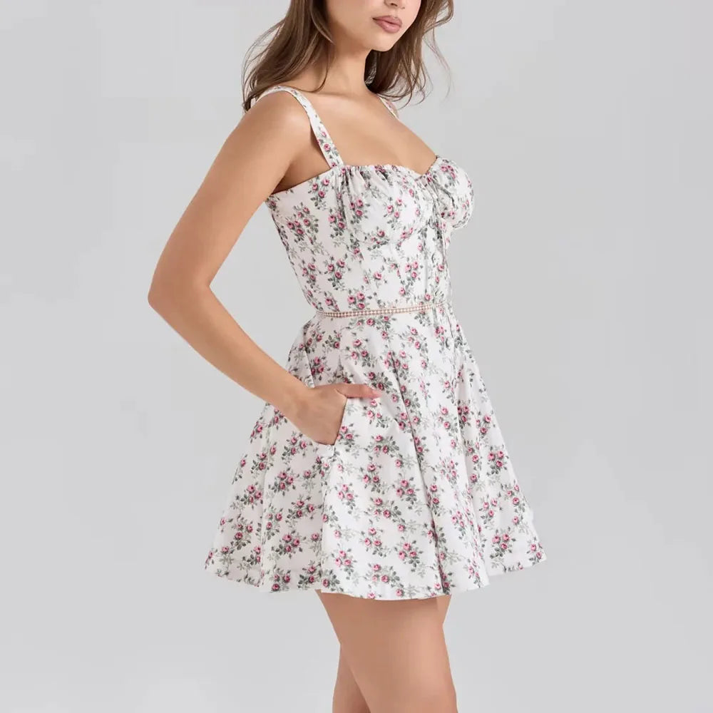 White Slimming Mini Dress - Square Neck Sleeveless A-Line