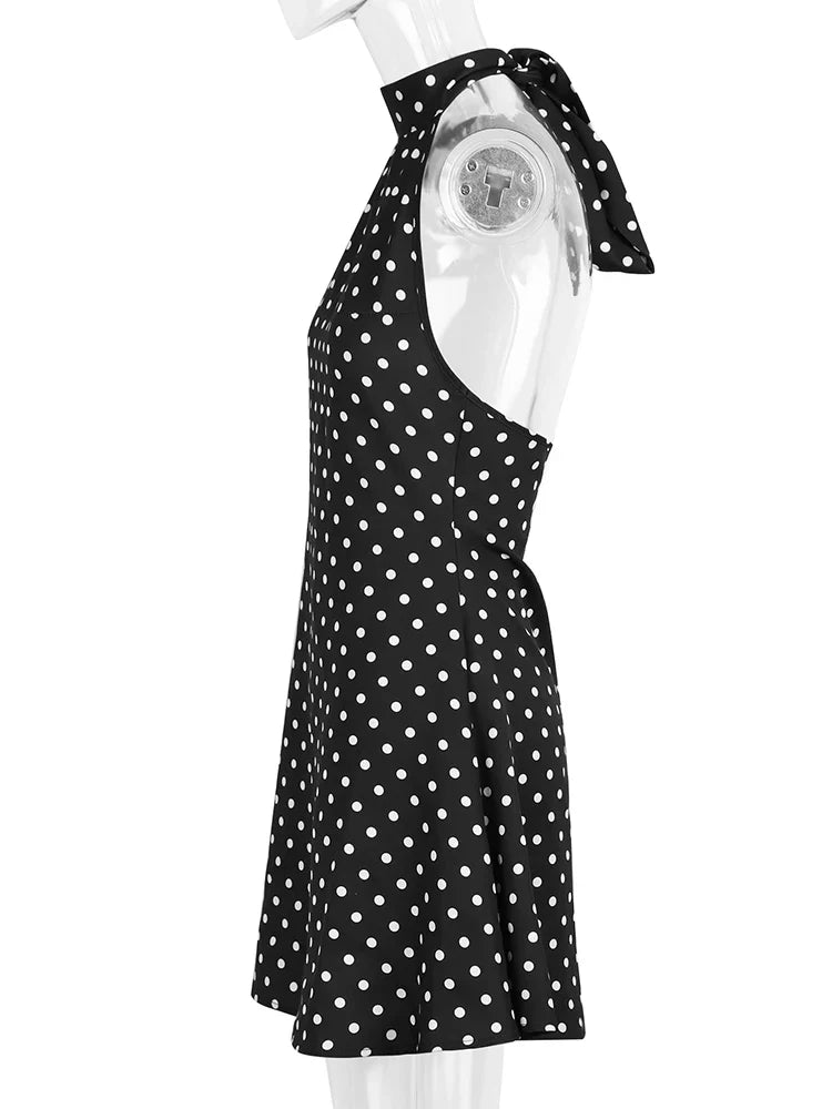 Polka Dot Halter Mini Dress | Elegant Backless Summer Style