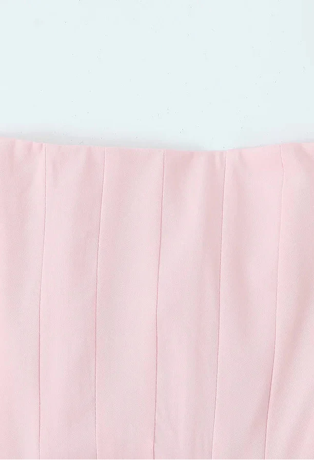 Pink Strapless Pleated Midi Dress with Sculpted Bodice