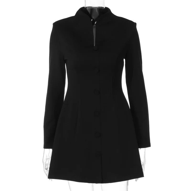 Solid Long Sleeve Buttoned Blazer Mini Dress