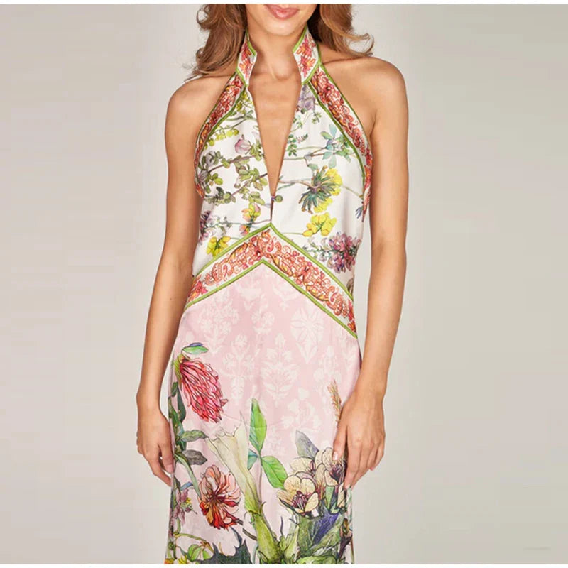 Floral Halter Backless Maxi Dress | Breezy Garden Party Style