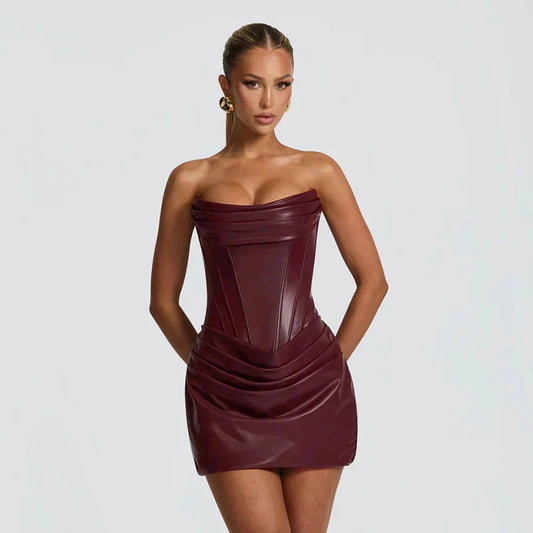 PU Leather Mini Corset Dress