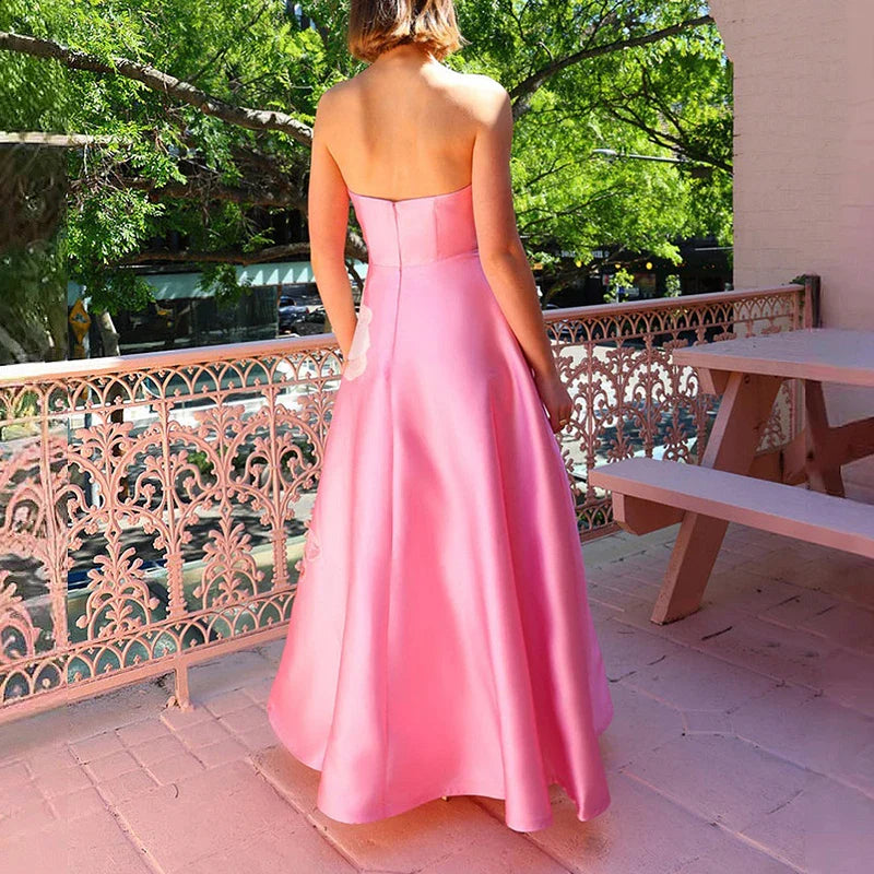 Pink Floral Strapless Maxi Dress – Boho Chic