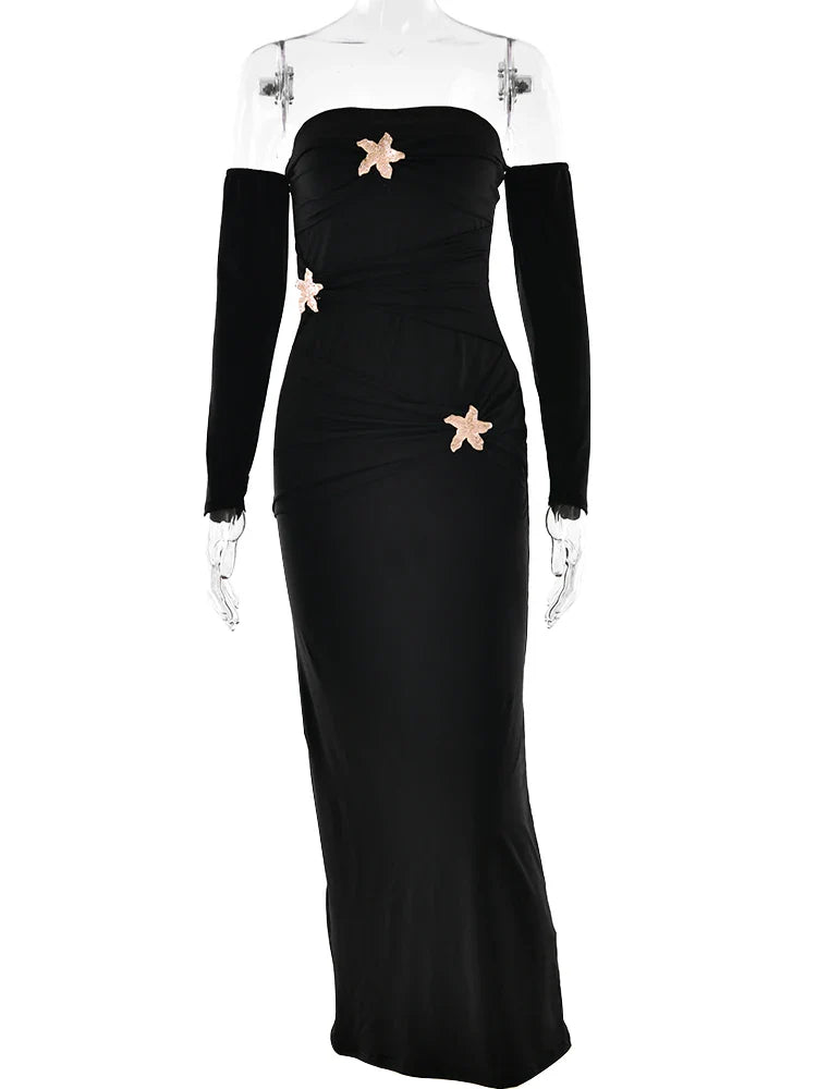 Off Shoulder Star Metal Desgin Maxi Dress