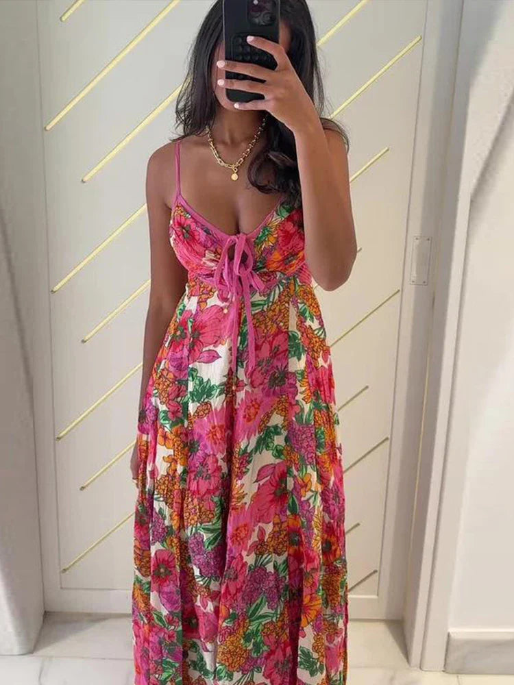 Floral Printed Sleeveless Maxi Dress – Elegant Summer Slip Dress