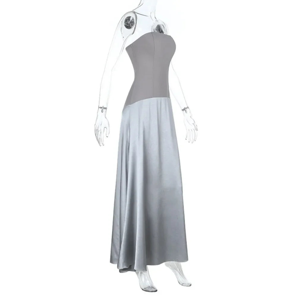 Strapless Grey A-Line Gown | Elegant Formal Evening Dress