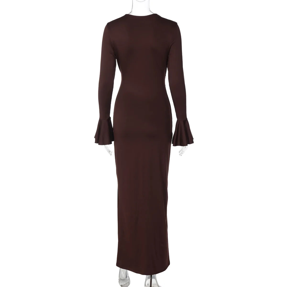 Chocolate Butterfly Sleeve Maxi Dress | Sculpted Pleat Waist