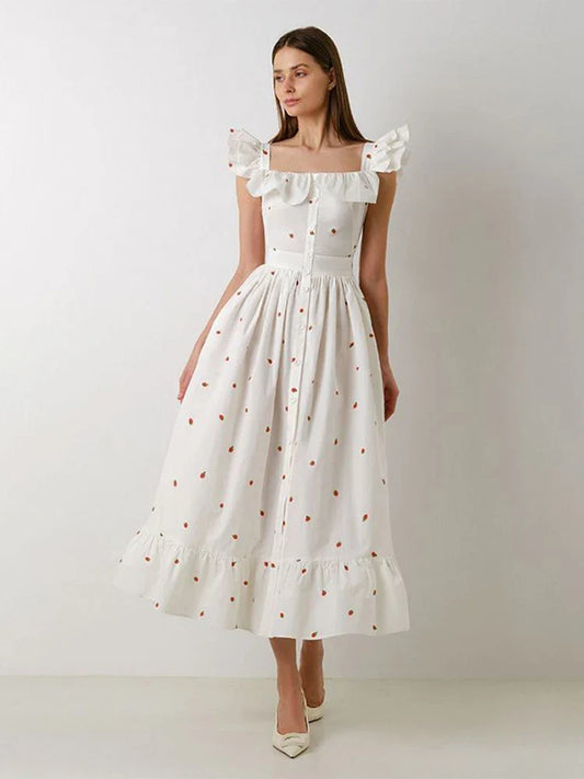 Elegant Ruffled Paisley Maxi Dress for Summer Soirees