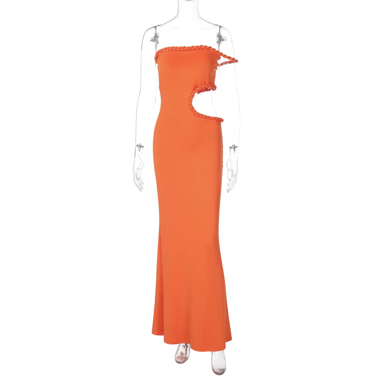 Off-Shoulder Orange Maxi Dress | Sleek Cut-Out Evening Look