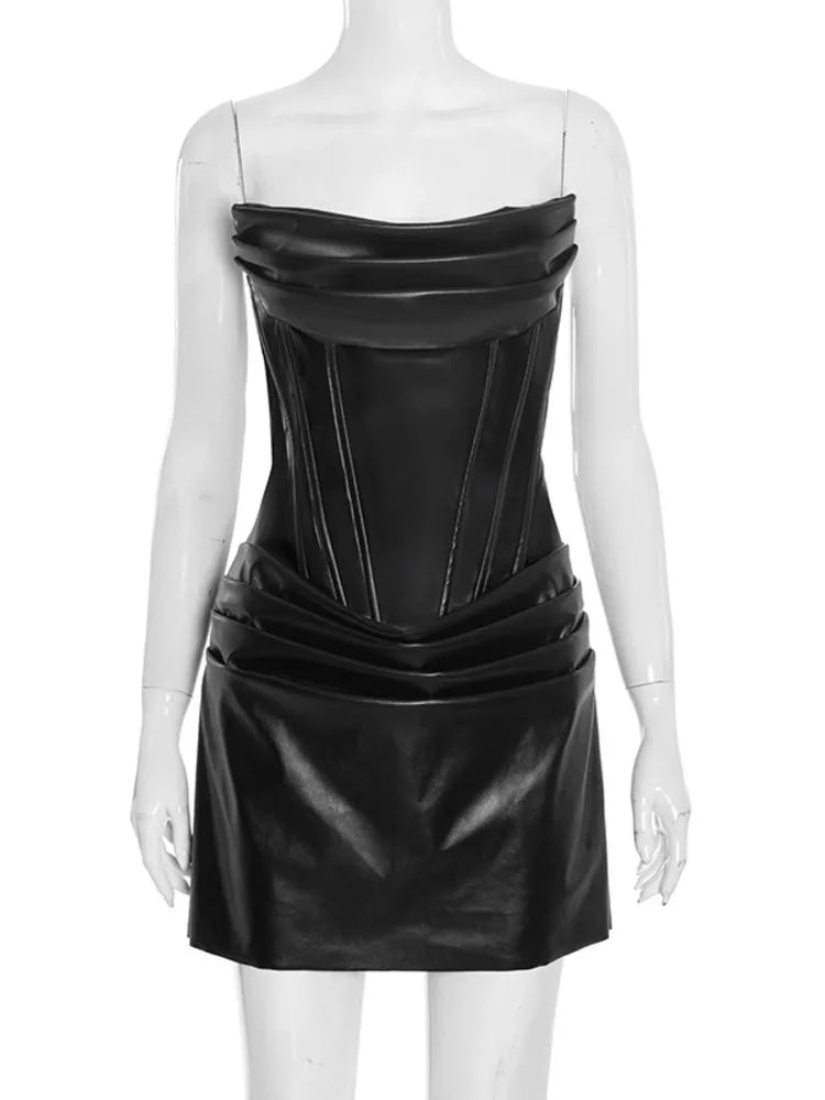 PU Leather Mini Corset Dress