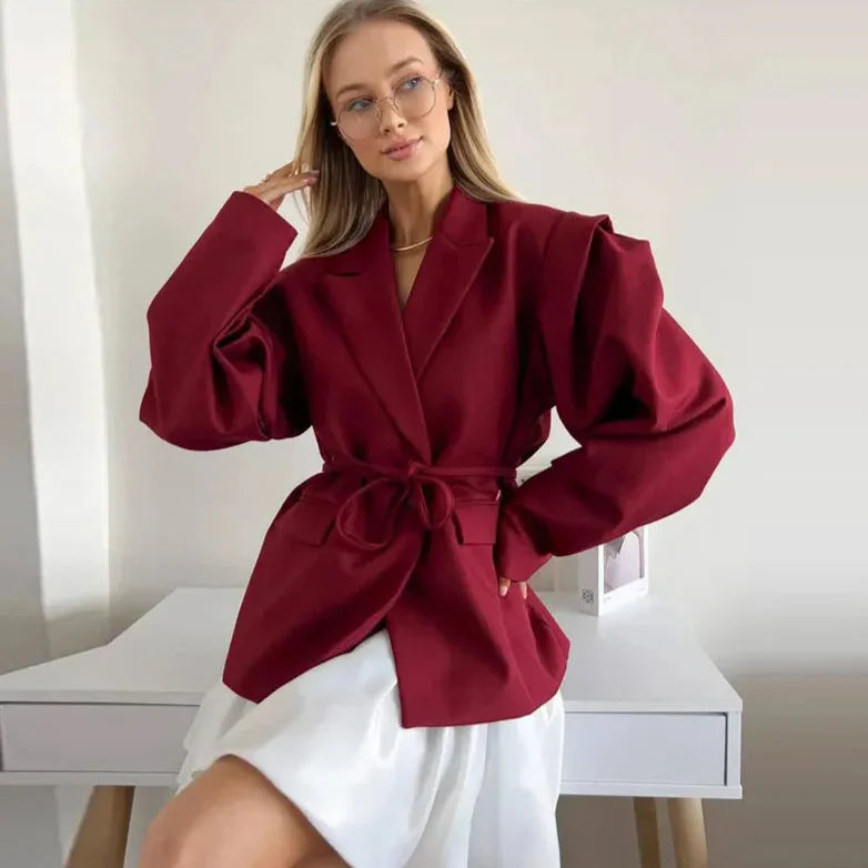 Oversized Blazer with Belted Waist – Light Cotton Blend