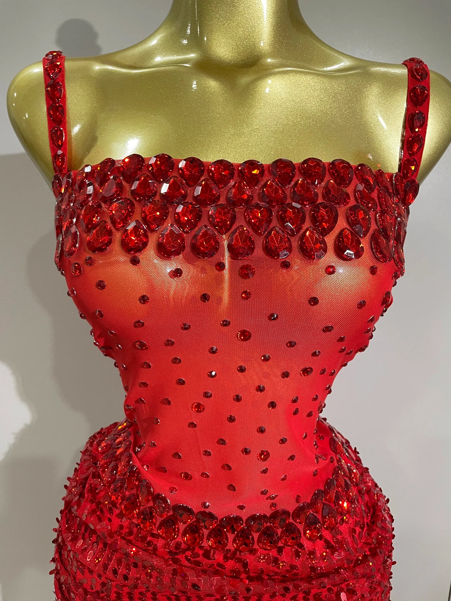 Sparkly Red Rhinestone Sequin See Through Set