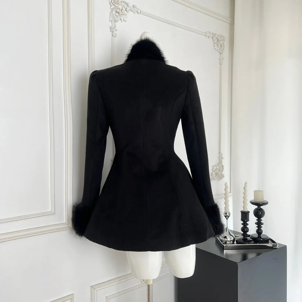 Faux Fur Collar Double-Breasted Wool Coat