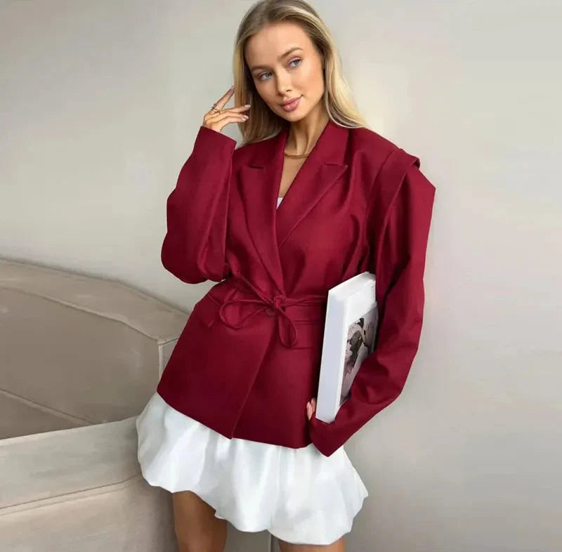 Oversized Blazer with Belted Waist – Light Cotton Blend