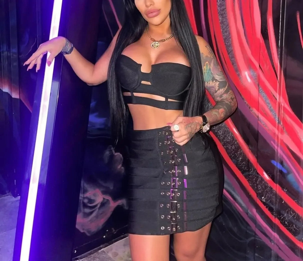 Black & White Strapless Bandage Top & Pencil Skirt Set