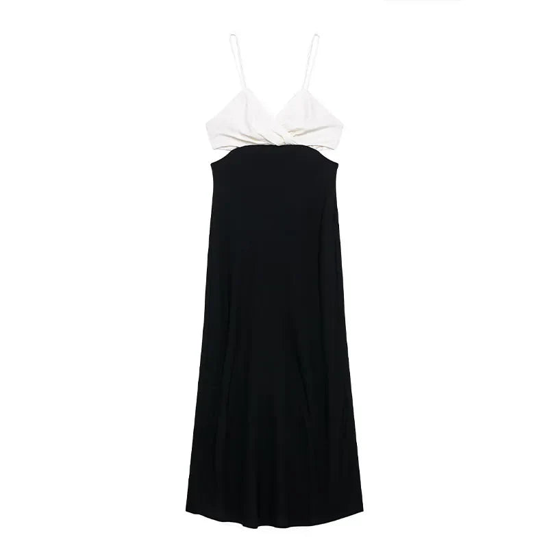 Sleeveless Black And White Patchwork Backless Maxi Dress