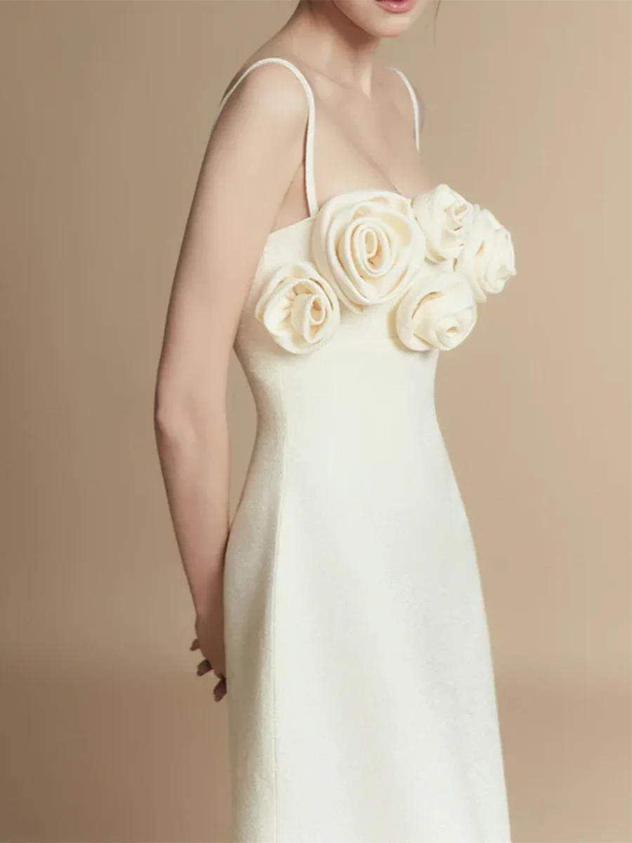 Apricot Strapless 3D Flower A-Line Maxi Dress