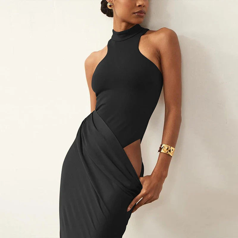Black Sheath Maxi Dress | Sleek Hollow Out Summer Statement