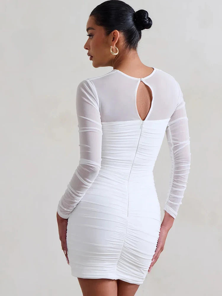 Mesh Pleated Cutout Mini Dress