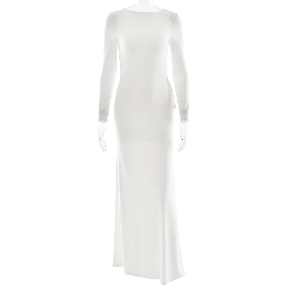 Long-Sleeve Backless Cut-Out Maxi Dress