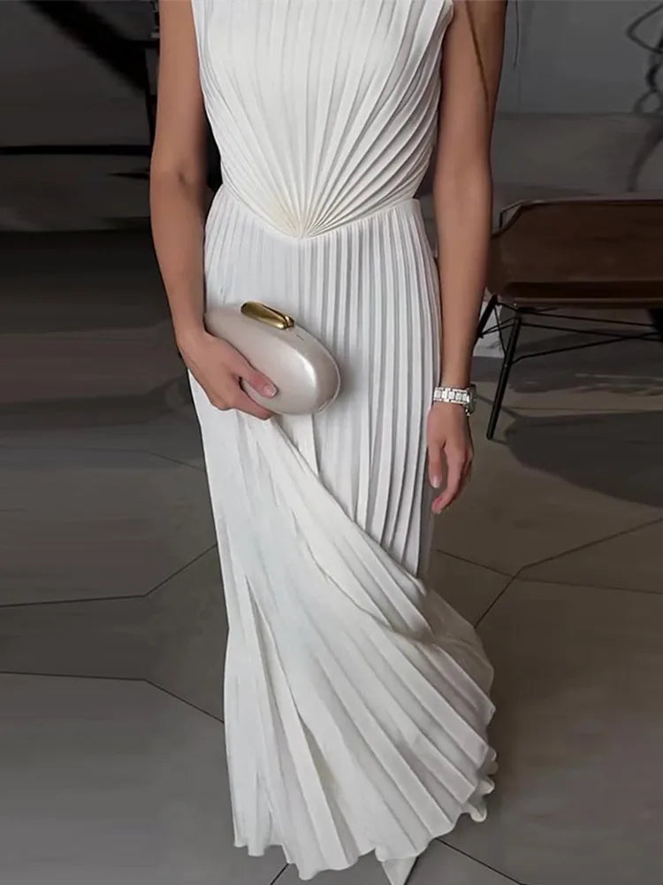 White Elegant Tube Pleated Maxi Dress