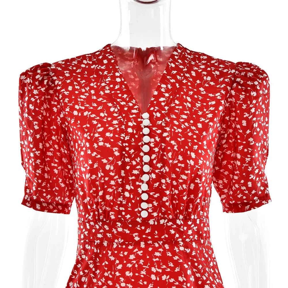 Half-Sleeve Polka Dot Midi Dress