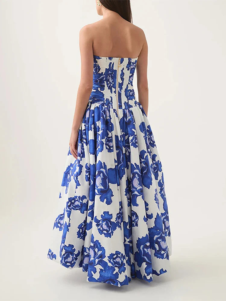 Printed Strapless Bubble Maxi Dress