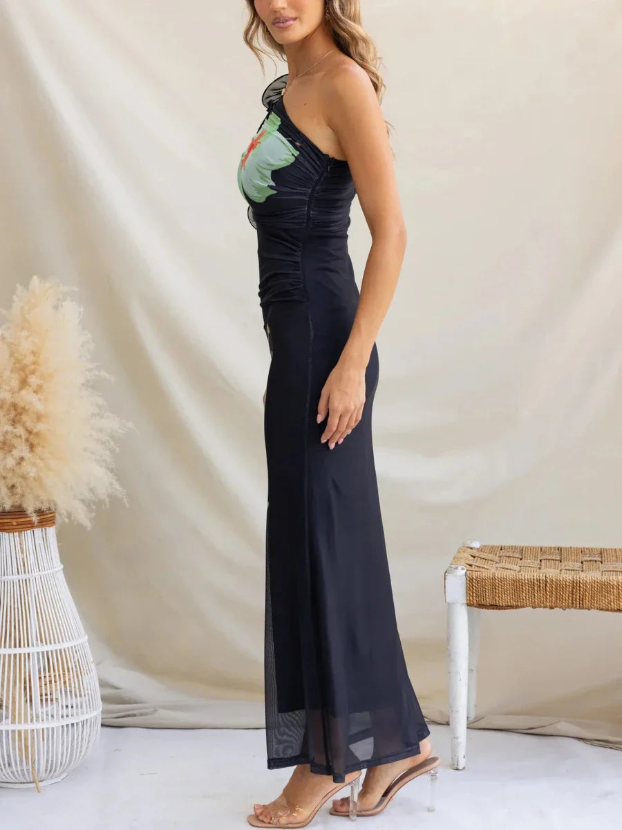 Floral Ruffle Maxi Dress | One-Shoulder Summer Gown