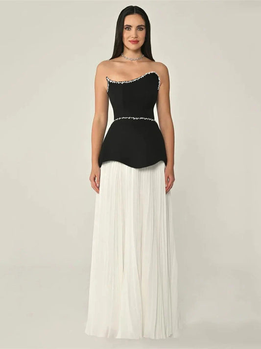 Strapless Crystal-Trim Pleated Silhouette Gown