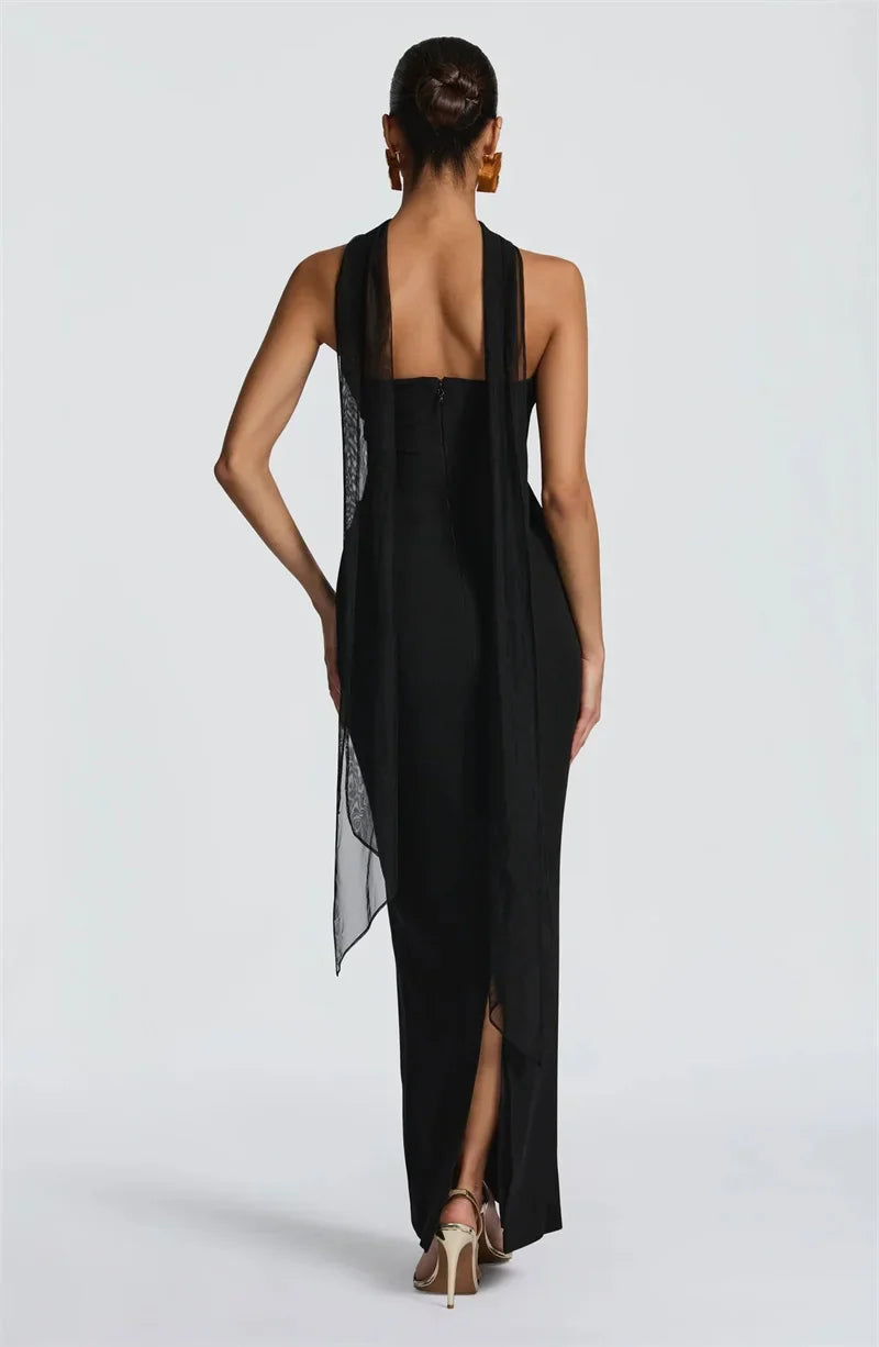 Black Strapless Off-Shoulder Maxi Gown – Elegant Backless Dress