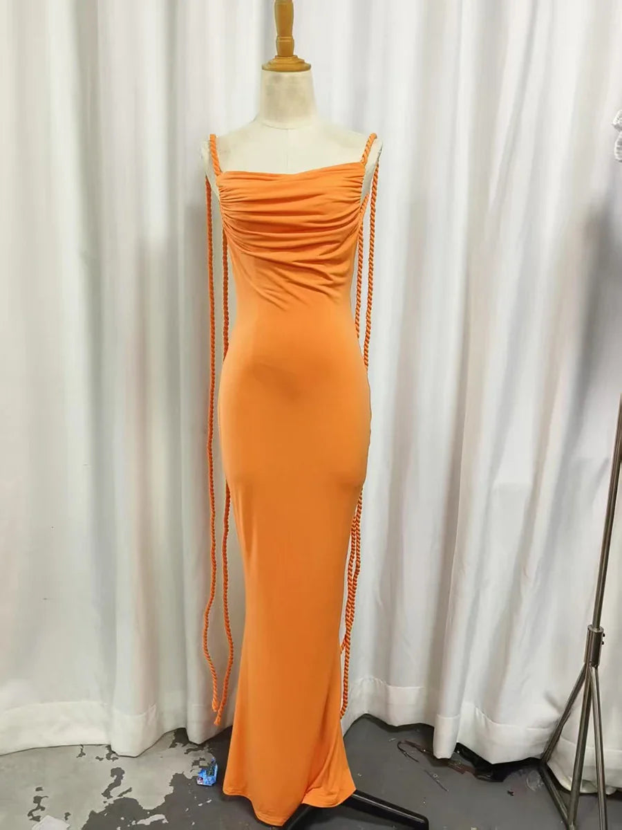 Vintage Orange Square Collar A-Line Knee Dress