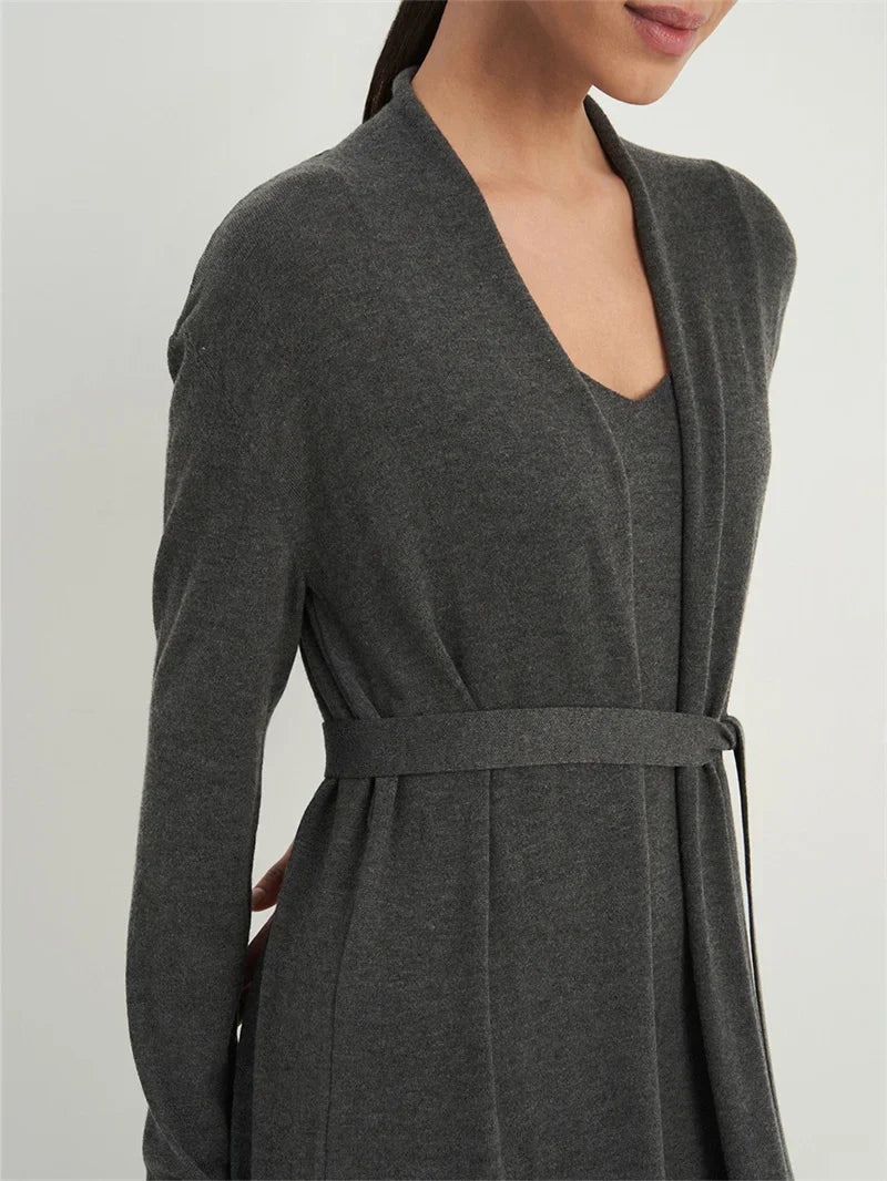 Pink Knit Maxi Dress & Cardigan Co-Ord Set – Elegant 2-Piece Winter Look