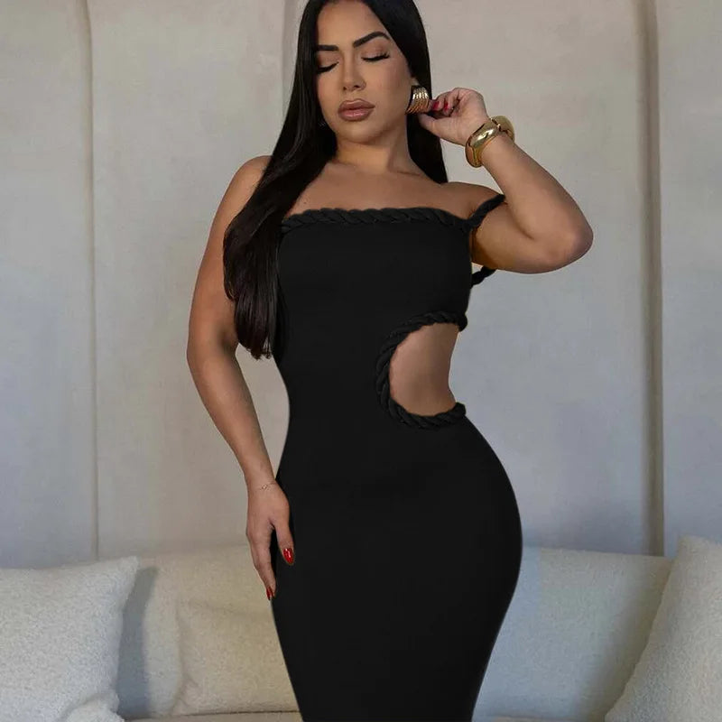 Off-Shoulder Orange Maxi Dress | Sleek Cut-Out Evening Look