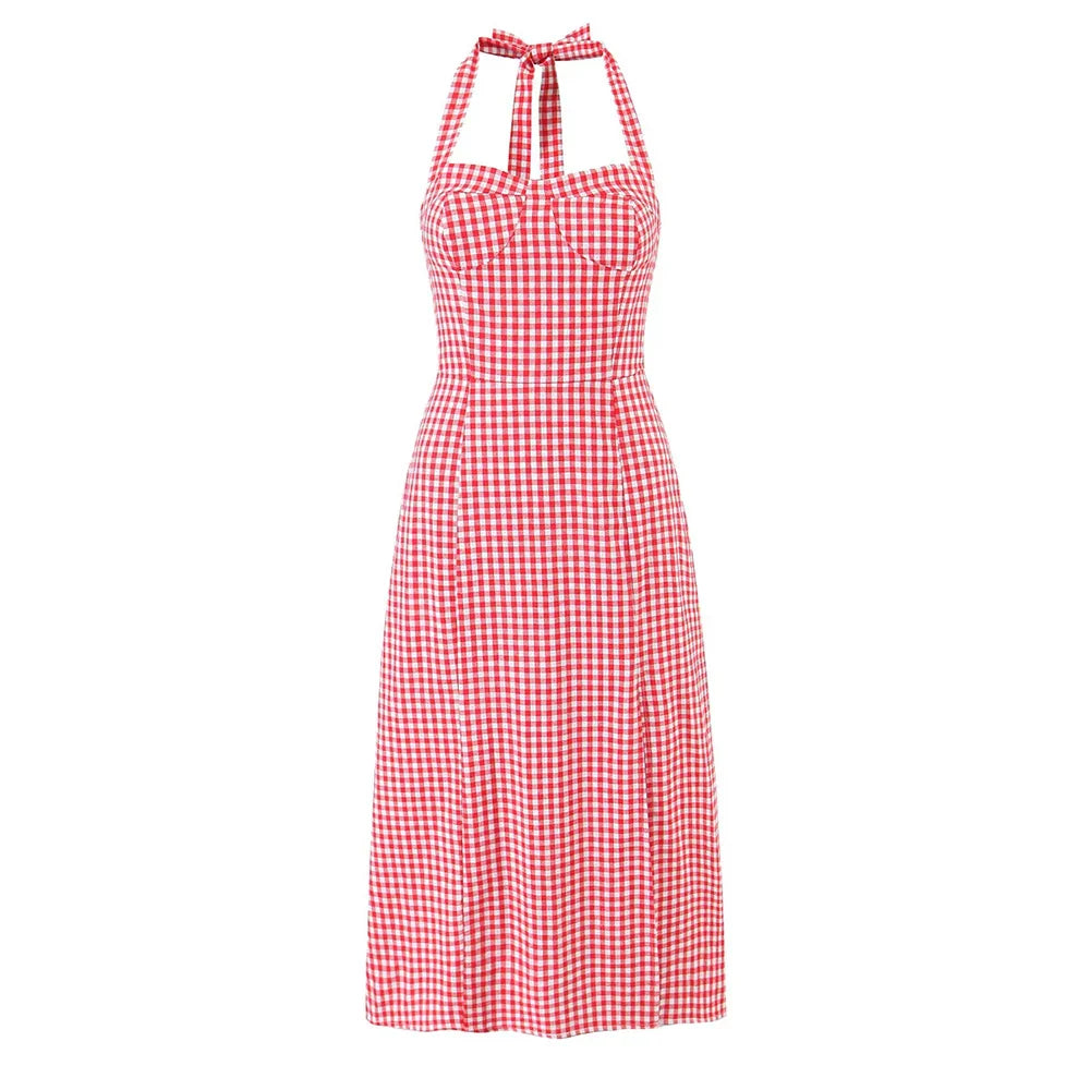 Red and white checkered dress on a white background