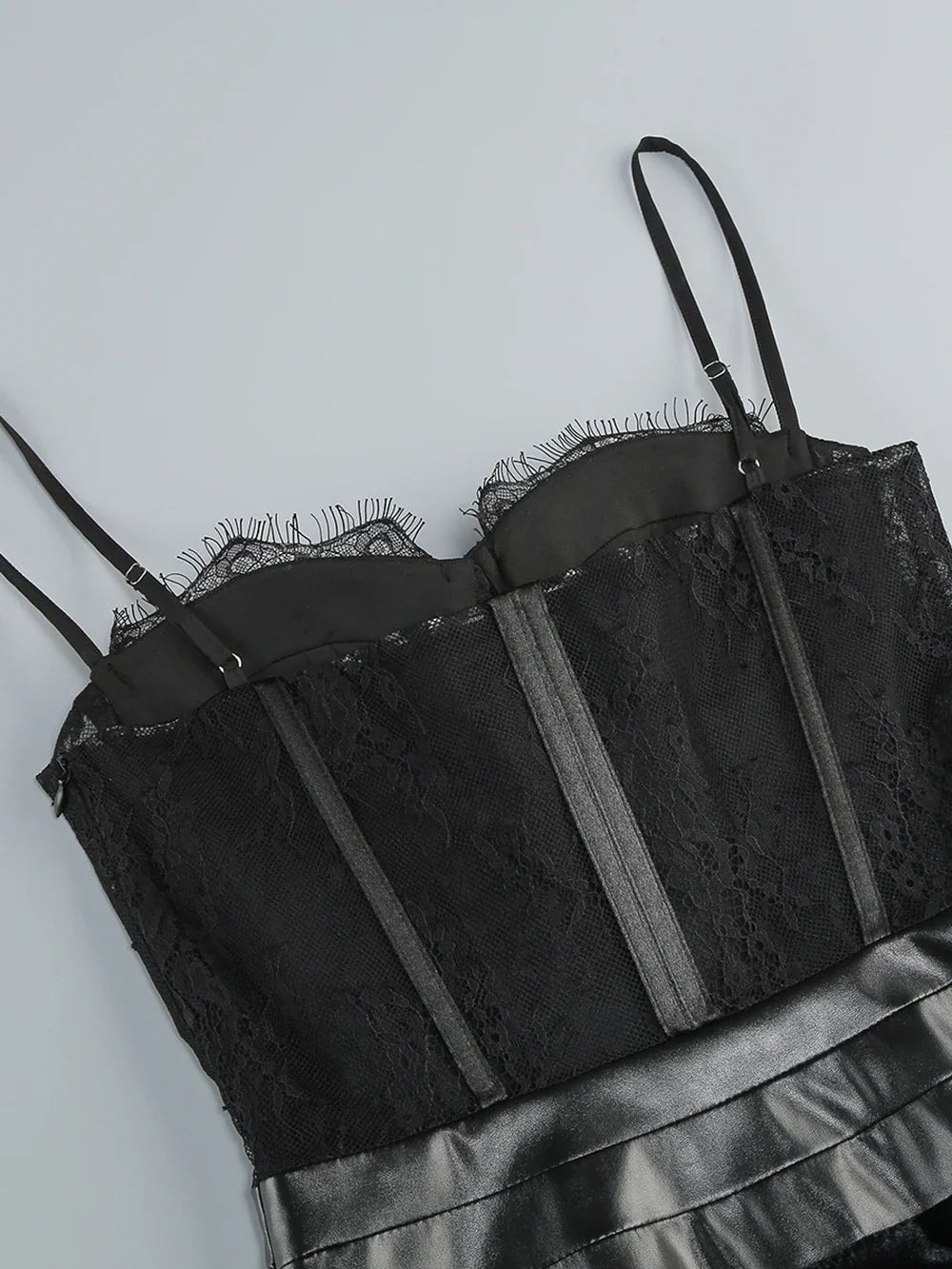 Black Lace Patchwork Strap Maxi Dress