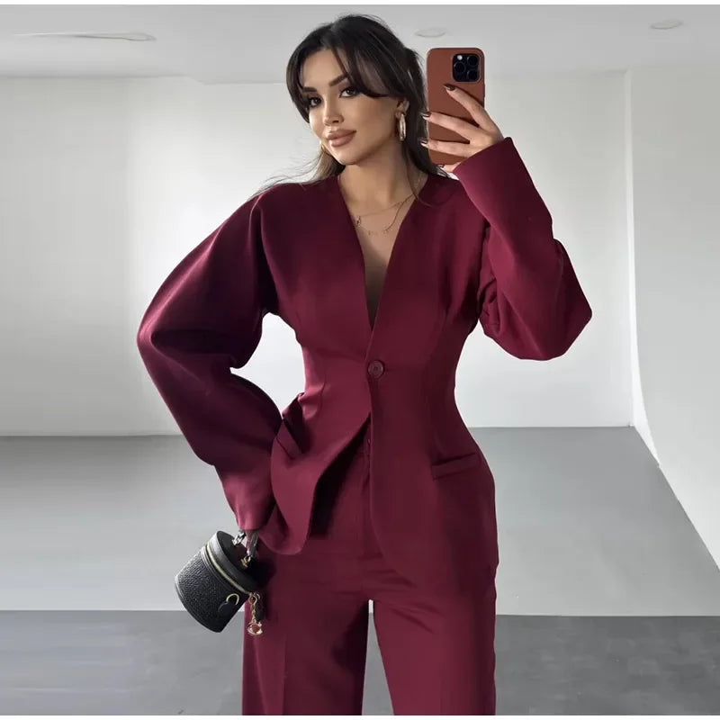 Power Silhouette – Burgundy Boss Suit with Tailored Curve Fit