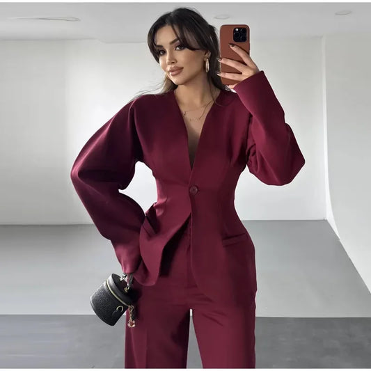 Power Silhouette – Burgundy Boss Suit with Tailored Curve Fit