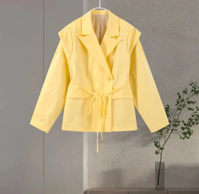 Oversized Blazer with Belted Waist – Light Cotton Blend