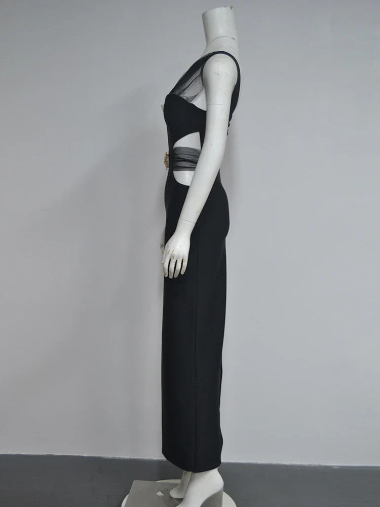 Black Asymmetric Cut-Out Gown | Sleek One-Shoulder Statement