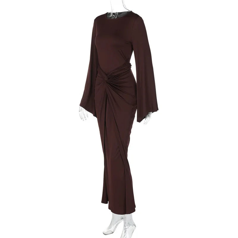 Ruched Long-Sleeve Maxi Dress