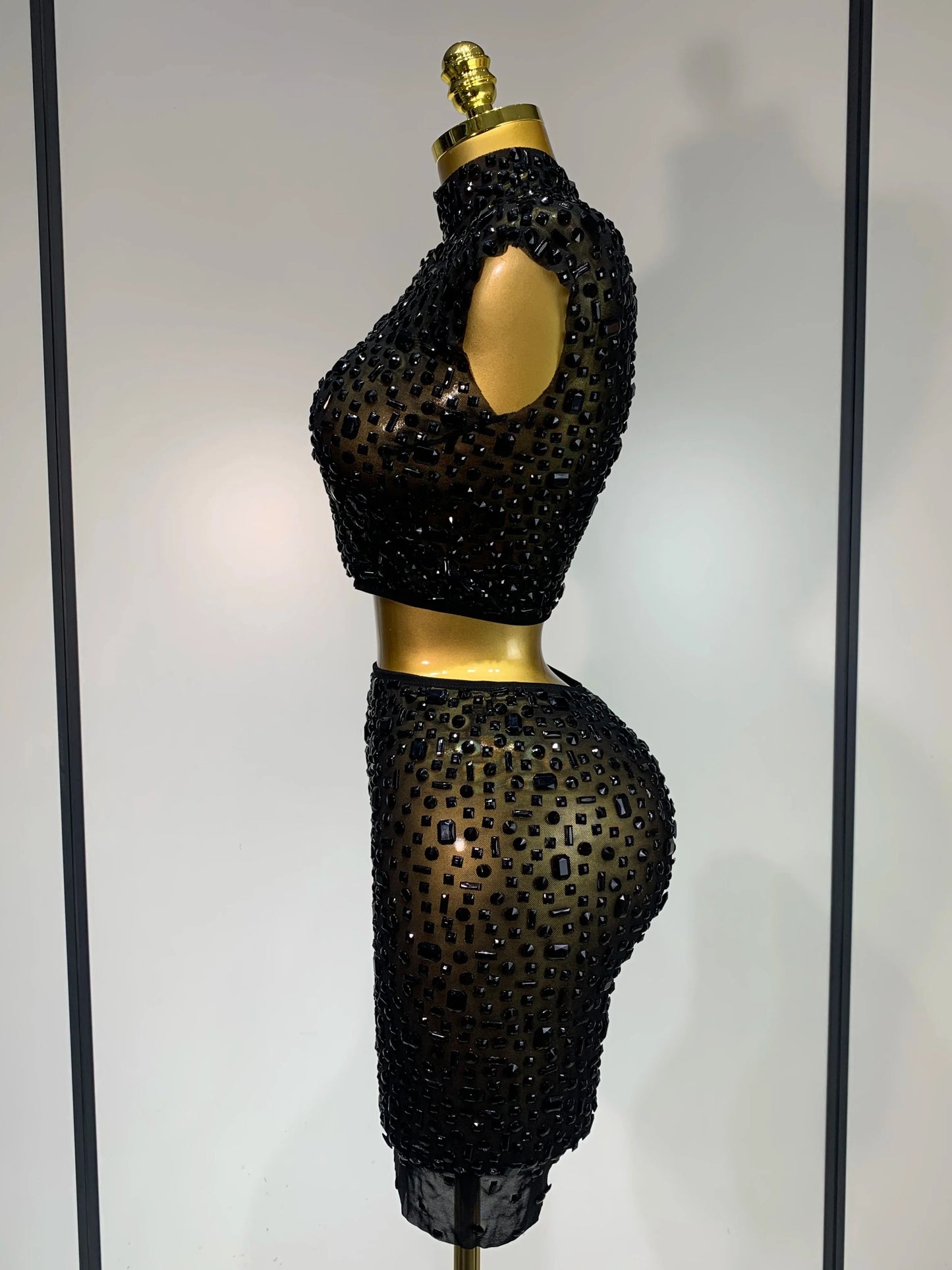 Sleeveless Turtleneck Mini Dress | Black, Gold