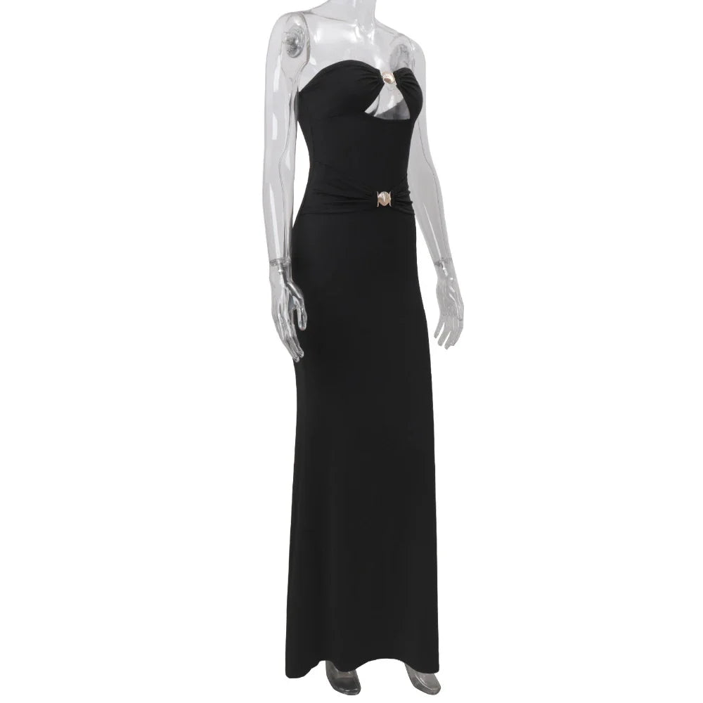 Black Strapless Cutout Gown | Sheath Cotton Maxi for Events