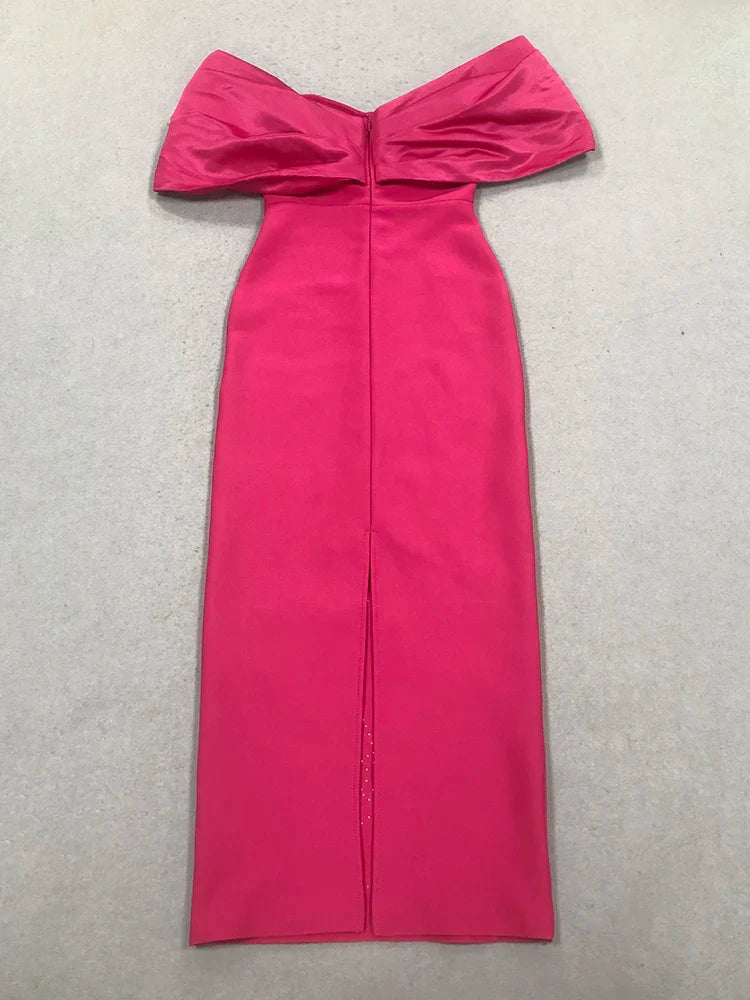 Off-Shoulder Crystal Bodycon Evening Gown