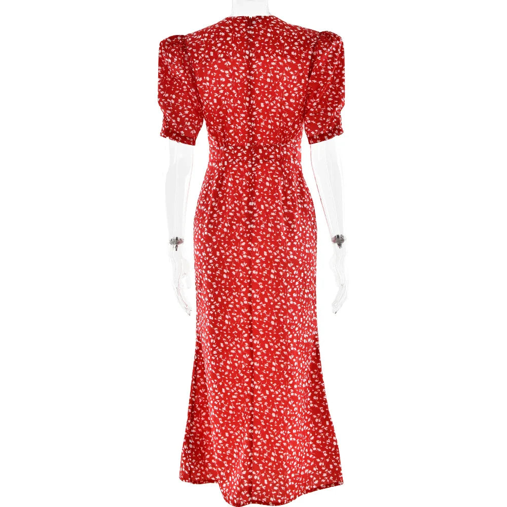 Half-Sleeve Polka Dot Midi Dress